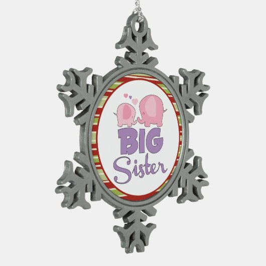 ピンクと紫の象の大きな姉妹クリスマス スノーフレークピューターオーナメント (左)