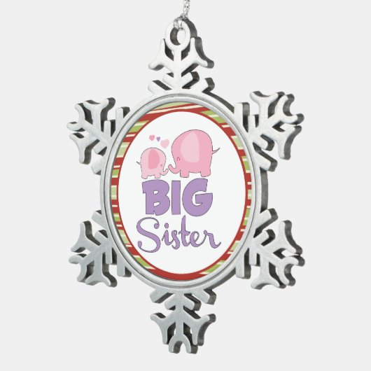 ピンクと紫の象の大きな姉妹クリスマス スノーフレークピューターオーナメント (右)