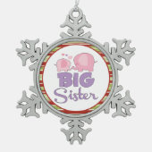 ピンクと紫の象の大きな姉妹クリスマス スノーフレークピューターオーナメント (正面)