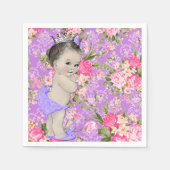 ピンクと紫の赤ちゃんシャワー スタンダードカクテルナプキン (正面)