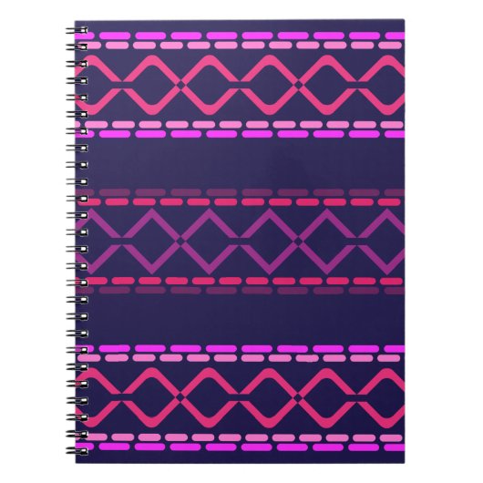 ピンクと紫の部族のシームレスパターン ノートブック (正面)