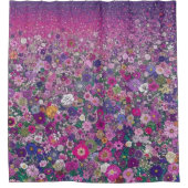 ピンクと紫の野の花シャワーカーテンのフィールド シャワーカーテン (正面)