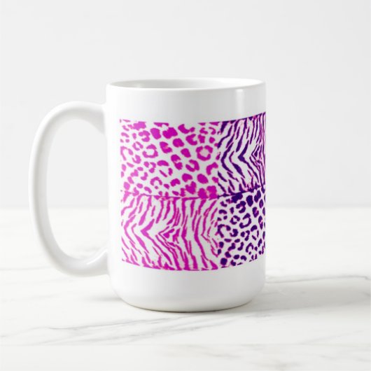 ピンクと紫の野生動物のパターン コーヒーマグカップ (左)