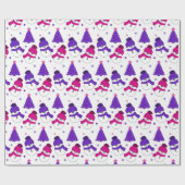 ピンクと紫の雪だるまクリスマスツリーギフトラップ ラッピングペーパー (フラット)