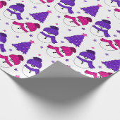 ピンクと紫の雪だるまクリスマスツリーギフトラップ ラッピングペーパー (角)