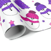 ピンクと紫の雪だるまクリスマスツリーギフトラップ ラッピングペーパー (ロールコーナー)