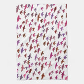 ピンクと紫の鳥の群れ キッチンタオル (縦)