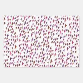 ピンクと紫の鳥の群れ ラッピングペーパーシート