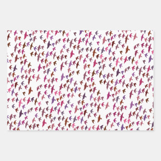 ピンクと紫の鳥の群れ ラッピングペーパーシート