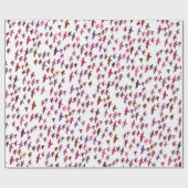 ピンクと紫の鳥の群れ ラッピングペーパー (フラット)