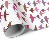 ピンクと紫の鳥の群れ ラッピングペーパー (ロールコーナー)