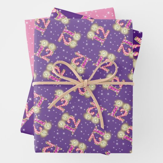 ピンクと紫の12番目の誕生日包装紙  ラッピングペーパーシート (インサイチュ)