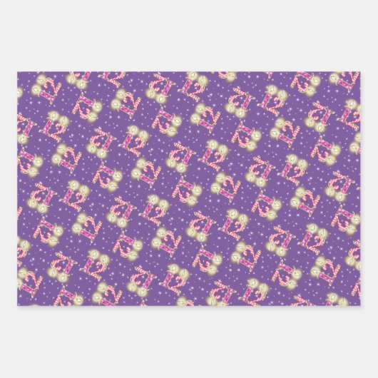 ピンクと紫の12番目の誕生日包装紙  ラッピングペーパーシート (正面)