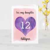 ピンクと紫の12誕生日娘 カード (黄色い花)