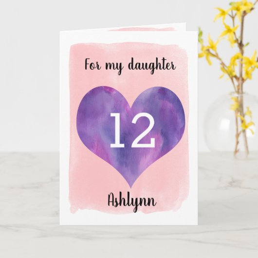 ピンクと紫の12誕生日娘 カード (黄色い花)