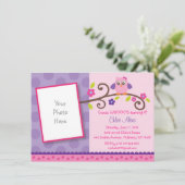 ピンクと紫フクロウ1歳の誕生日 招待状 (スタンド正面)