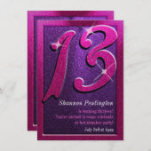 ピンクと紫13バースデーパーティ招待状 招待状 (正面/裏面)