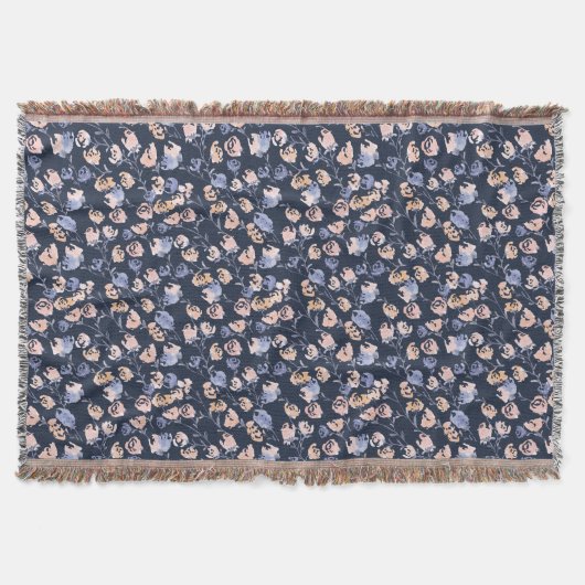 ピンクと紫 |水彩花模様 スローブランケット (正面)