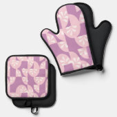ピンクと紫 鍋つかみ&鍋敷きセット (正面/裏面)