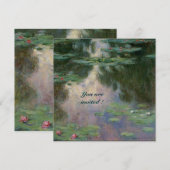 ピンクと緑と青の睡蓮　反射 招待状 (正面/裏面)