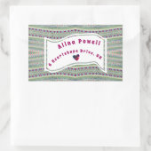 ピンクと緑のかわいらしハートのパターンアドレス 長方形シール (バッグ)