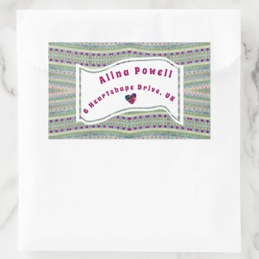 ピンクと緑のかわいらしハートのパターンアドレス 長方形シール (バッグ)