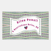 ピンクと緑のかわいらしハートのパターンアドレス 長方形シール (正面)