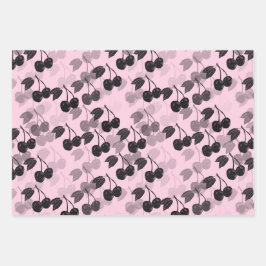 ピンクと緑のさくらんぼオン ラッピングペーパーシート