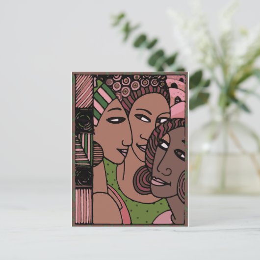 ピンクと緑のアフリカ系アメリカ人女性 ポストカード (スタンド正面)