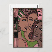 ピンクと緑のアフリカ系アメリカ人女性 ポストカード (正面/裏面)