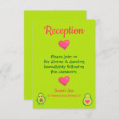 ピンクと緑のアボカドのウェディングレセプション エンクロージャーカード (正面/裏面)