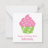 ピンクと緑のカップケーキギフトエンクロージャカード ノートカード (正面)