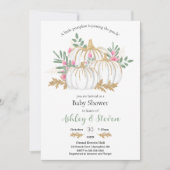 ピンクと緑のカボチャのベビーシャワー 招待状 (正面)