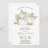 ピンクと緑のカボチャのベビーシャワー 招待状 (正面/裏面)