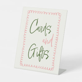 ピンクと緑のカードとギフトテーブルサイン 台座サイン