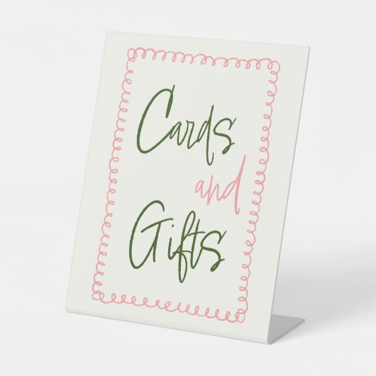ピンクと緑のカードとギフトテーブルサイン 台座サイン (正面)
