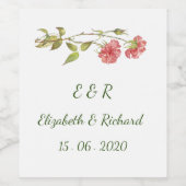 ピンクと緑のカーネーションの水色の花結婚の色 ワインラベル (シングルラベル)