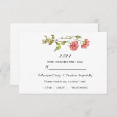 ピンクと緑のカーネーションの結婚水色 出欠カード (正面/裏面)