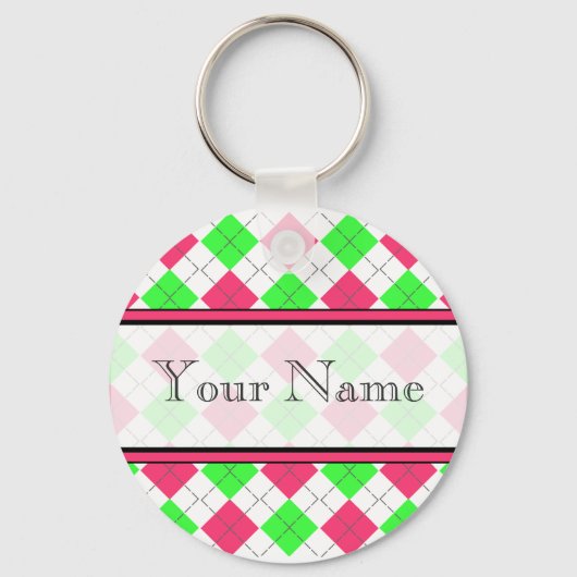 ピンクと緑のキーチアーガイルェーン キーホルダー (正面)