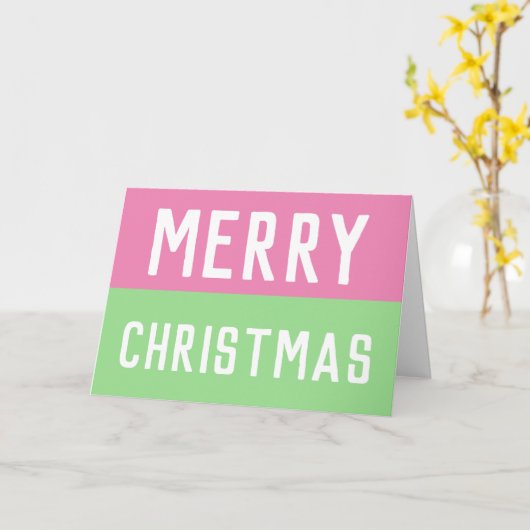 ピンクと緑のクリスマスカード カード (黄色い花)