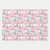 ピンクと緑のクリスマスジンジャーブレッドハウス ラッピングペーパーシート (正面3)