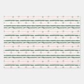 ピンクと緑のクリスマスストライプの ラッピングペーパーシート (正面3)