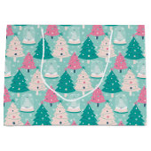 ピンクと緑のクリスマススノーグローブ ラージペーパーバッグ (正面)