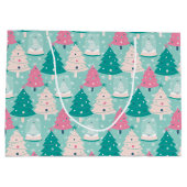 ピンクと緑のクリスマススノーグローブ ラージペーパーバッグ (裏面)