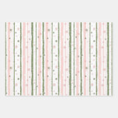 ピンクと緑のクリスマスツリーがキャンディカンを弓 ラッピングペーパーシート (正面3)