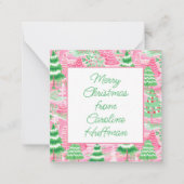 ピンクと緑のクリスマスツリーギフトエンクロージャー ノートカード (正面)