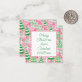ピンクと緑のクリスマスツリーギフトエンクロージャー ノートカード (正面/裏面インサイチュ)