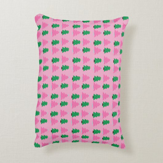 ピンクと緑のクリスマスツリーズアクセント枕 アクセントクッション (裏面(縦))