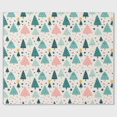ピンクと緑のクリスマスツリーパターン ラッピングペーパー (フラット)