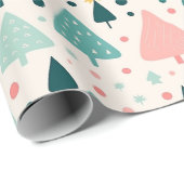 ピンクと緑のクリスマスツリーパターン ラッピングペーパー (ロールコーナー)